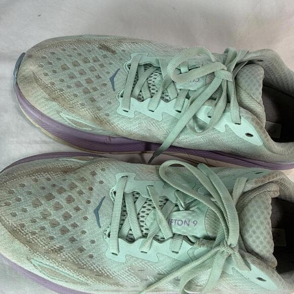 Hoka One One Clifton 9 Womens Size 10D Wide Green Purple Blue Running Athletic - Picture 10 of 15